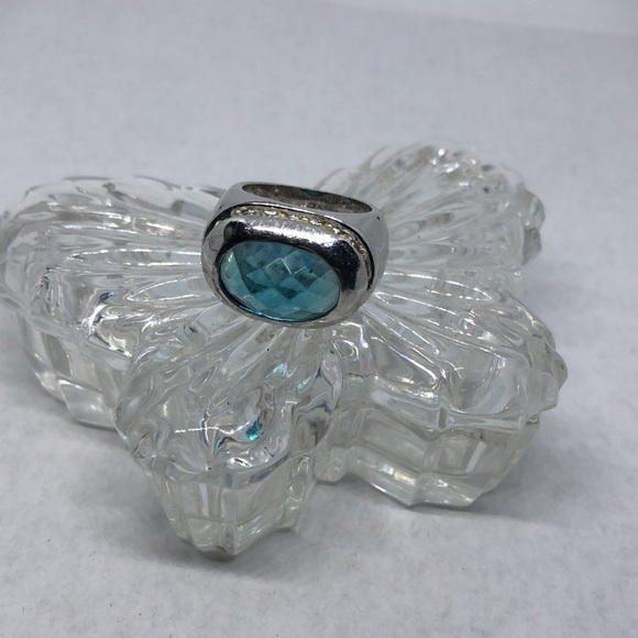 Vintage silver tone faux topaz costume ring statement JA - Picture 3 of 7